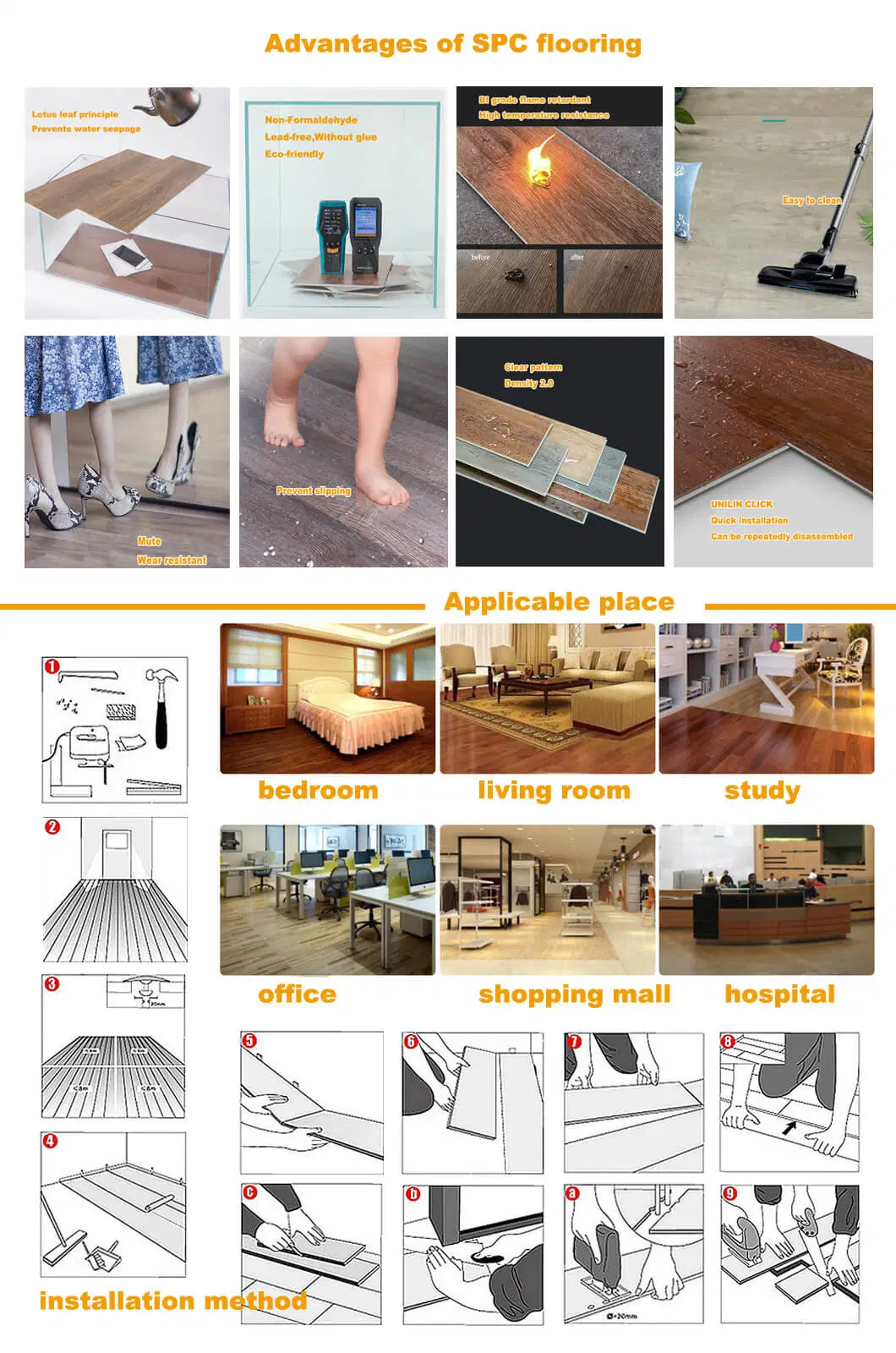 Indoor High Water-Resistant 4.2mm Interlocking Planks Vinly PVC Floor Timber Wood Veneer Spc Flooring